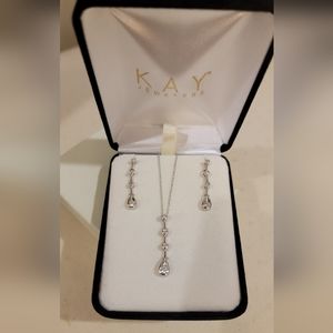 Kay Jewelers Diamond White Gold Necklace and Earrings Set